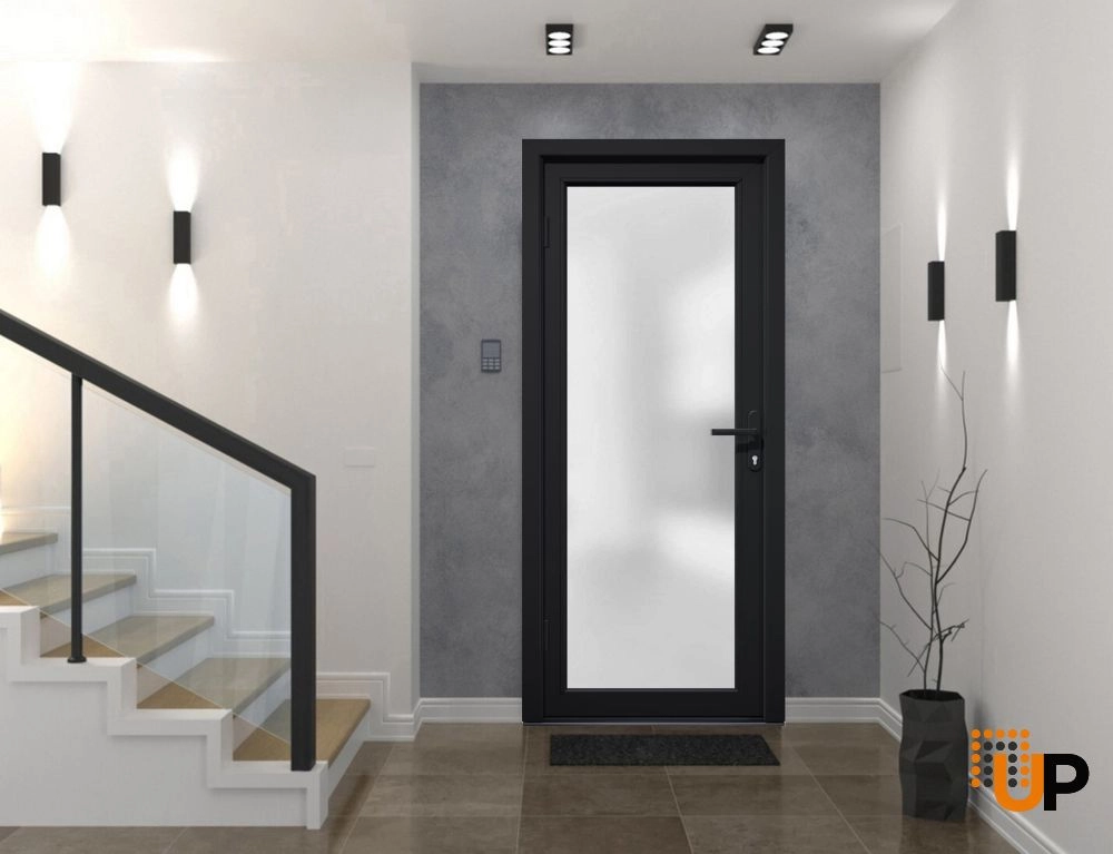 Single swing metal-plastic modern exterior door with tempered | Manux 8102 Black | 30 x 80 photo#5