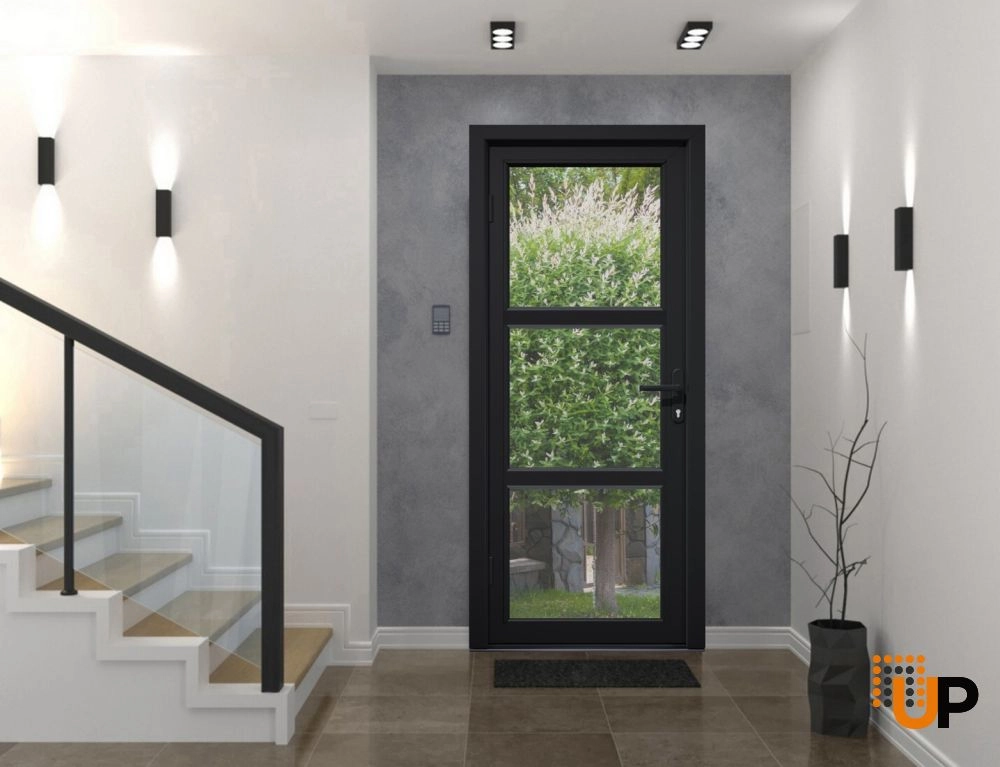Single swing vinyl modern exterior door with tempered glass | Manux 8555 Black | 36 x 80 photo#3