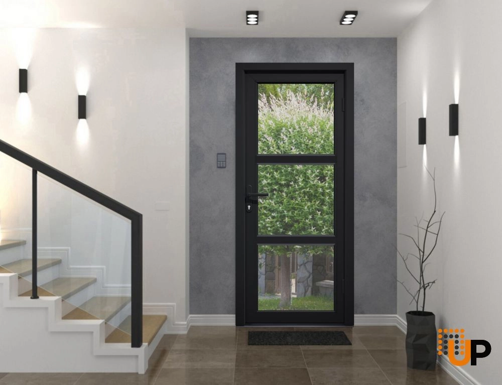 Single swing vinyl modern exterior door with tempered glass | Manux 8555 Black | 30 x 80 photo#2