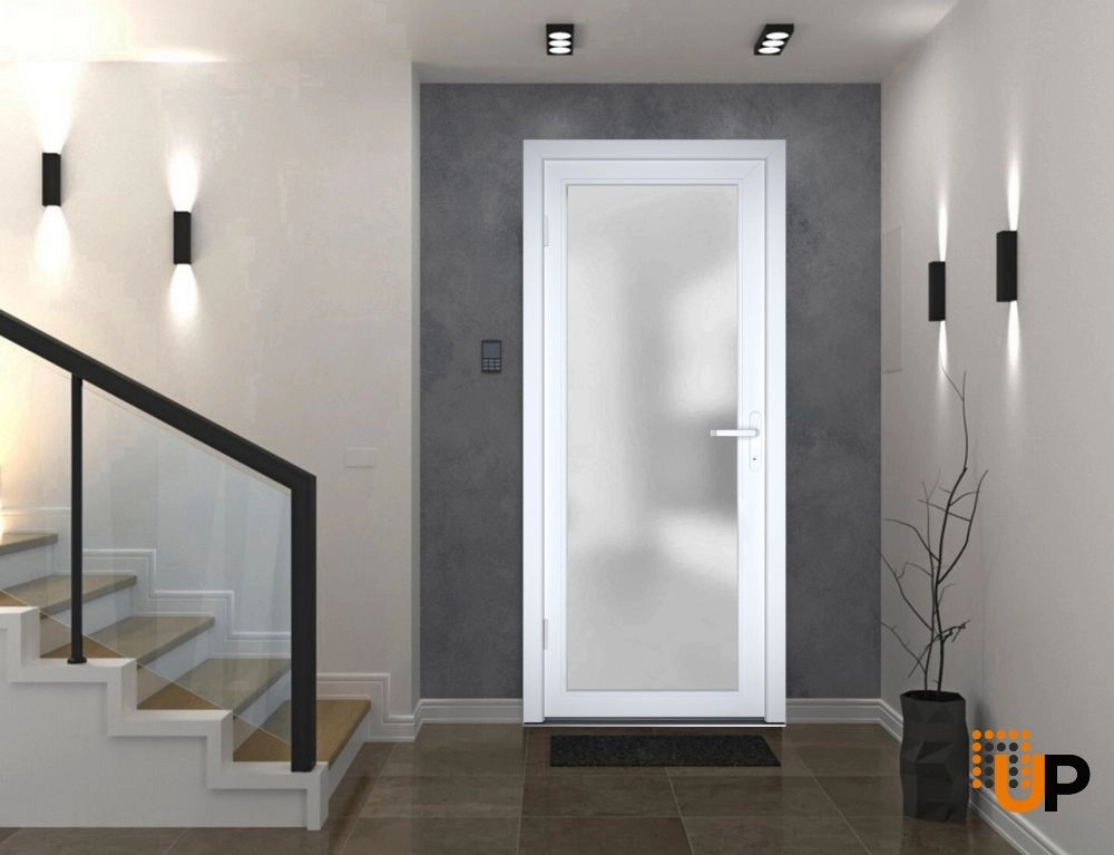 Single swing metal-plastic modern exterior door with tempered | Manux 8102 White | 30 x 80 photo#5