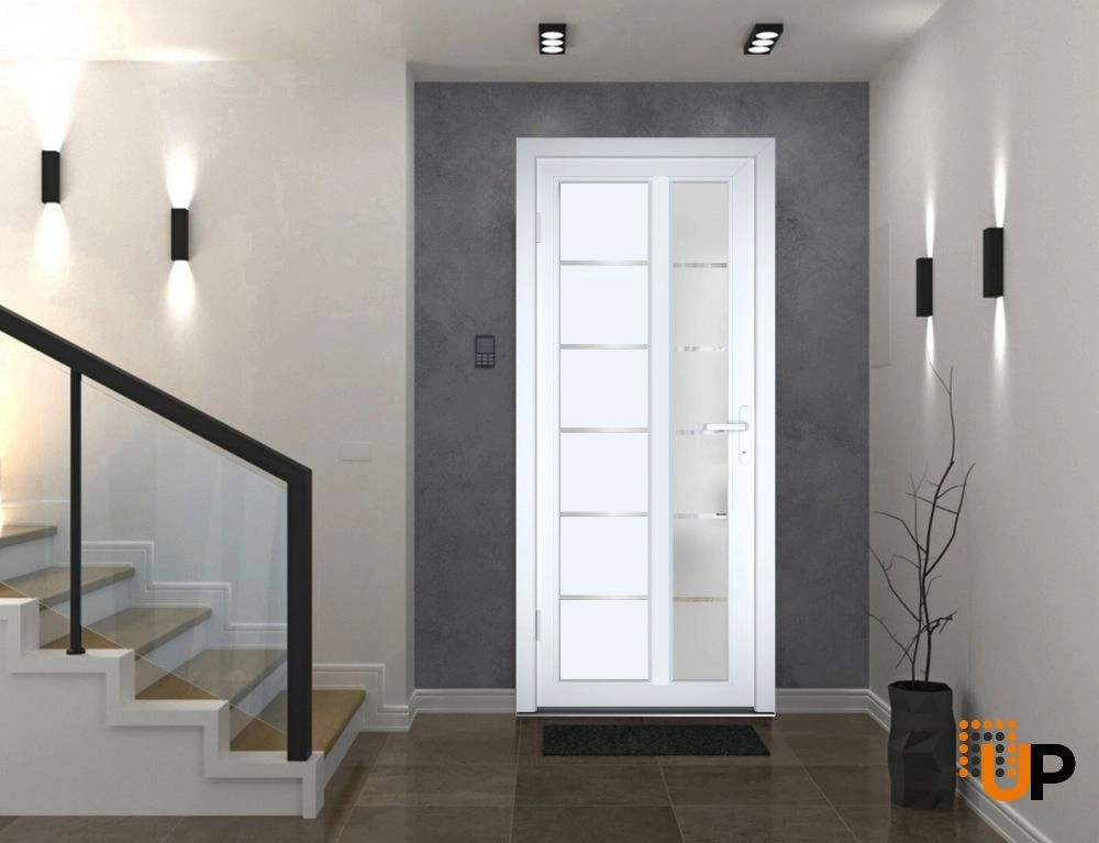 Single swing metal-plastic modern exterior door with tempered | Manux 8088 White | 30 x 80 photo#3