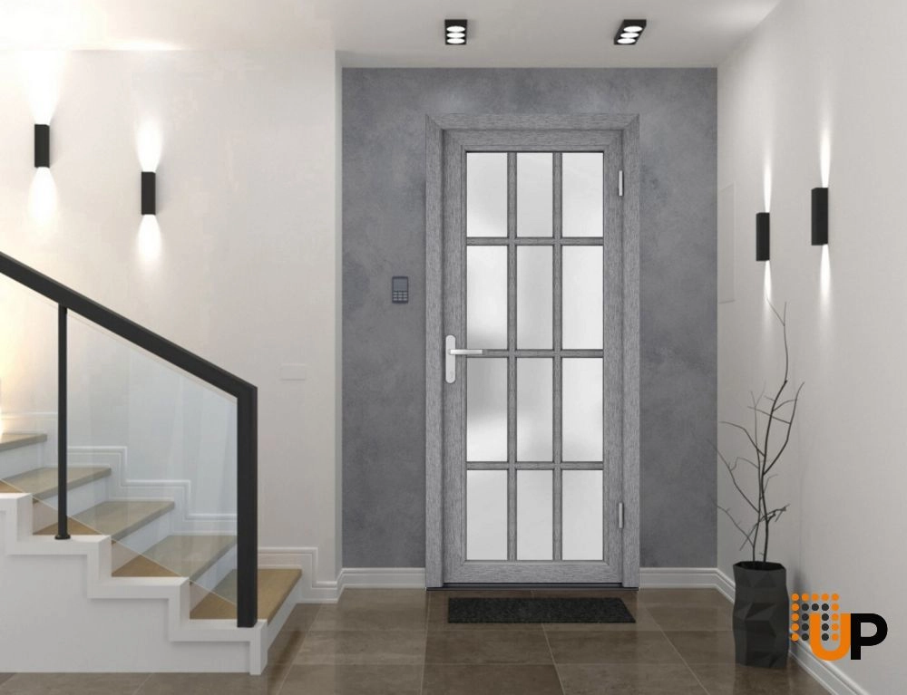 Single swing vinyl modern exterior door with tempered glass | Manux 8312 Gray Ash | 36 x 80 photo#3