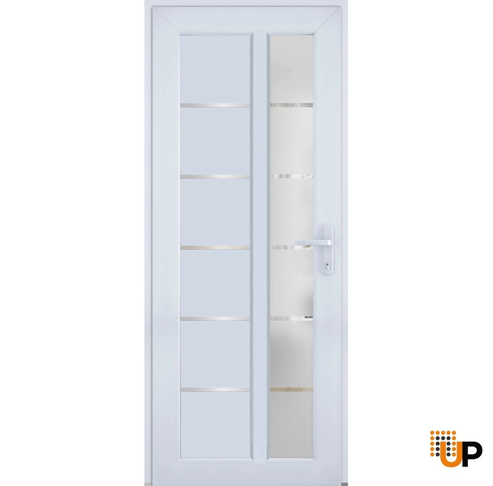 Single swing vinyl modern exterior door with tempered glass | Manux 8088 White | 30 x 80 photo#1