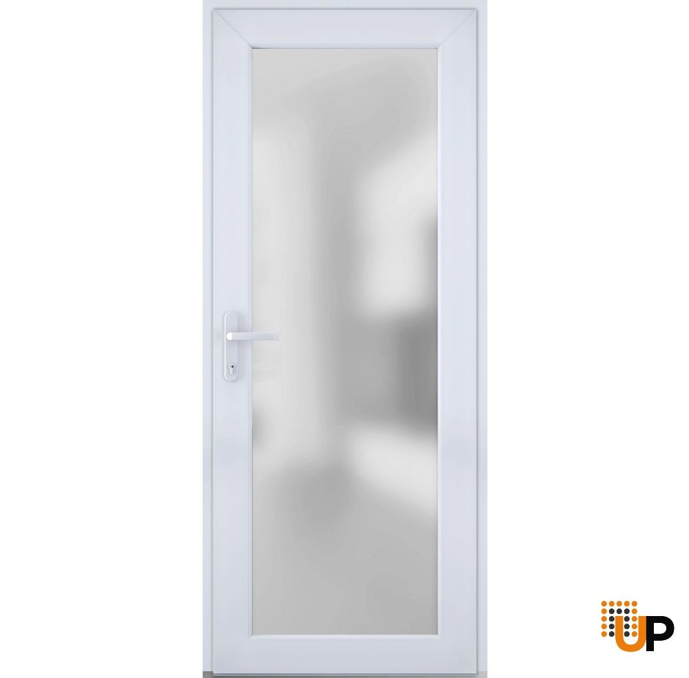 Single swing metal-plastic modern exterior door with tempered | Manux 8102 White | 30 x 80 photo#1