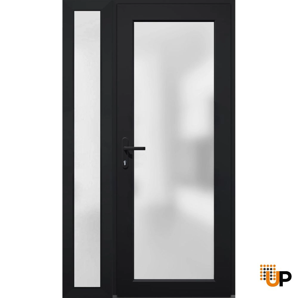 Single swing vinyl modern exterior door with tempered glass | Manux 8102 Black | 42 x 80 photo#1