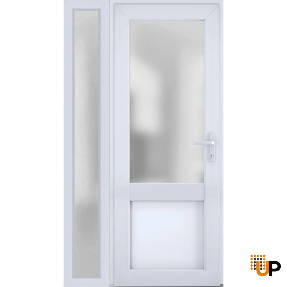 Single swing vinyl classic exterior door with tempered glass | Manux 8422 White | 48 x 80 photo#1