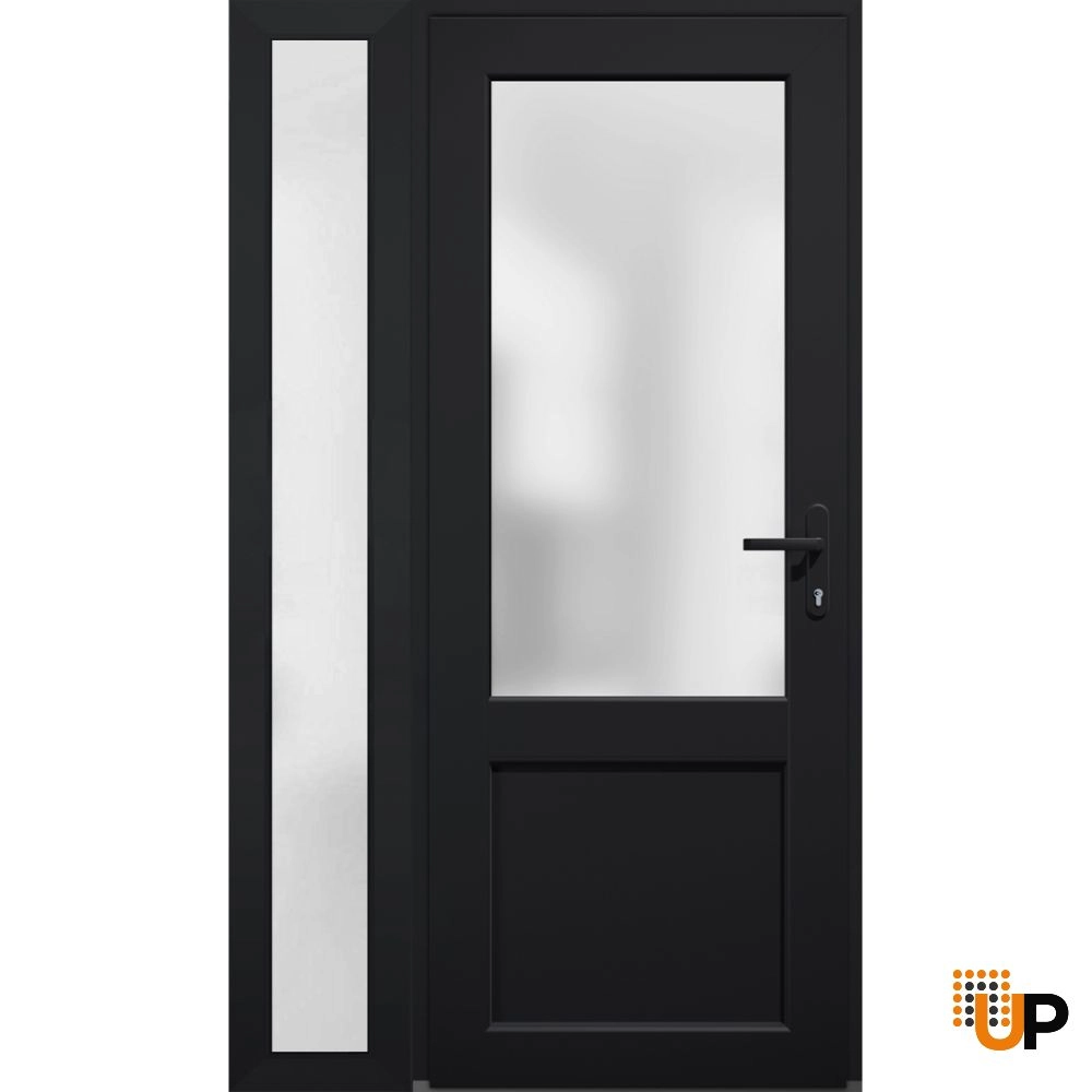 Single swing vinyl classic exterior door with tempered glass | Manux 8422 Black | 48 x 80 photo#1