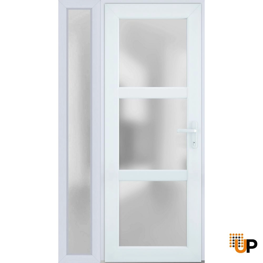 Single swing vinyl modern exterior door with tempered glass | Manux 8552 White | 44 x 80 photo#1