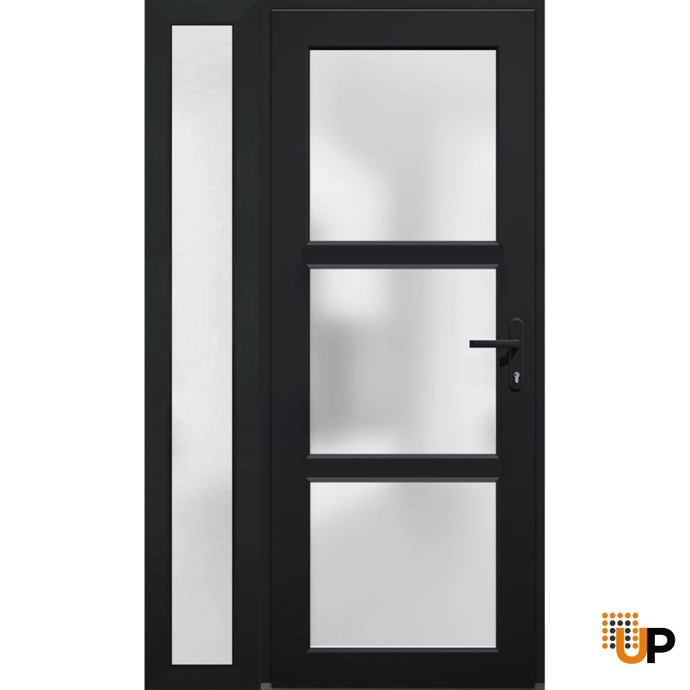 Single swing vinyl modern exterior door with tempered glass | Manux 8552 Black | 42 x 80 photo#1