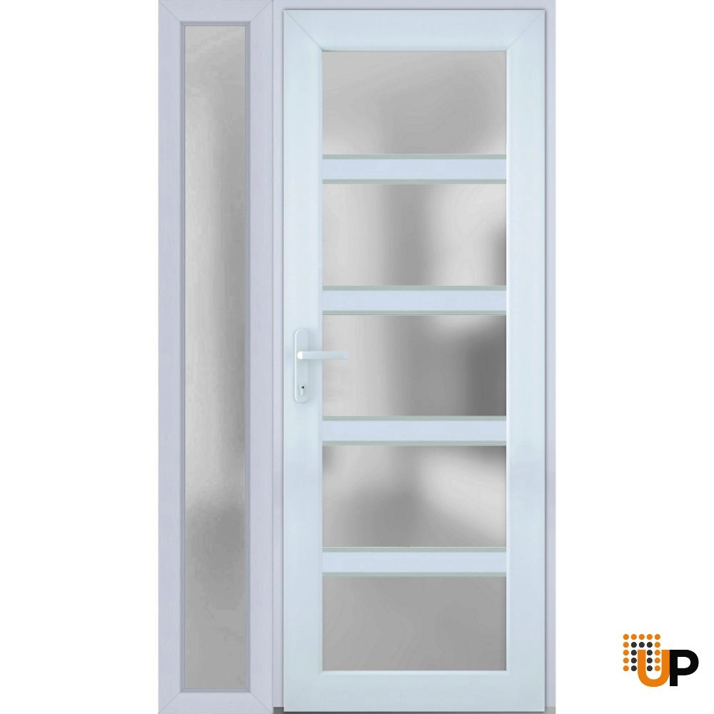 Single swing vinyl modern exterior door with tempered glass | Manux 8002 White | 48 x 80 photo#1
