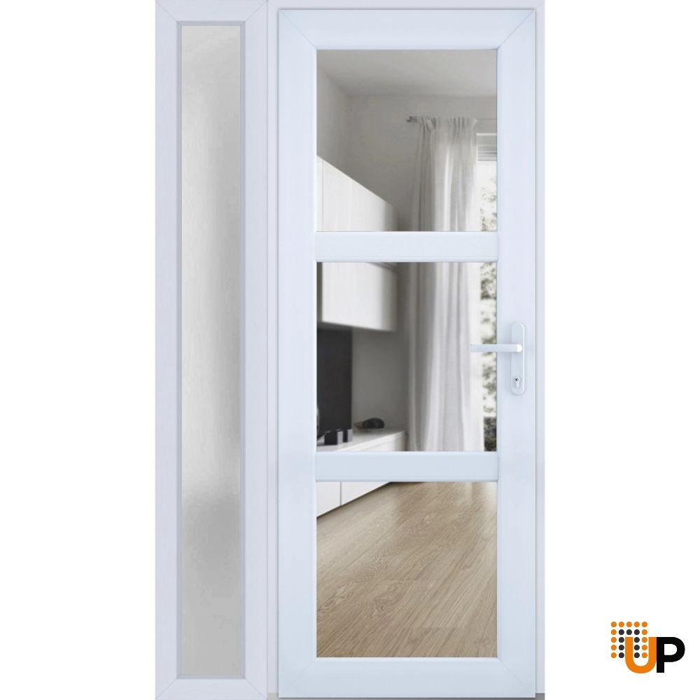 Single swing vinyl modern exterior door with tempered glass | Manux 8555 White | 52 x 80 photo#1