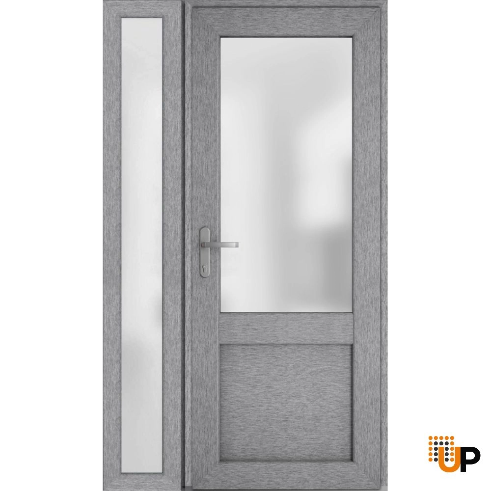 Single swing metal-plastic classic exterior door with tempered | Manux 8422 Gray Ash | 48 x 80 photo#1