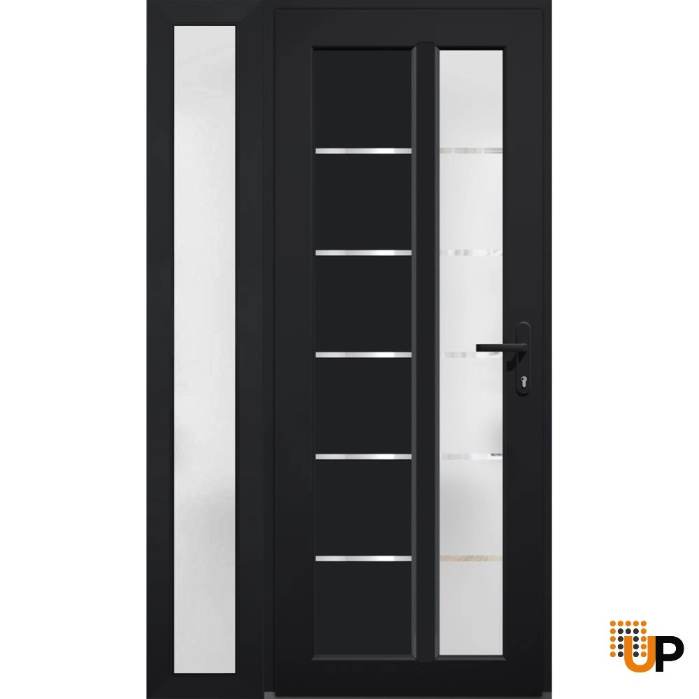 Single swing vinyl modern exterior door with tempered glass | Manux 8088 Black | 44 x 80 photo#1