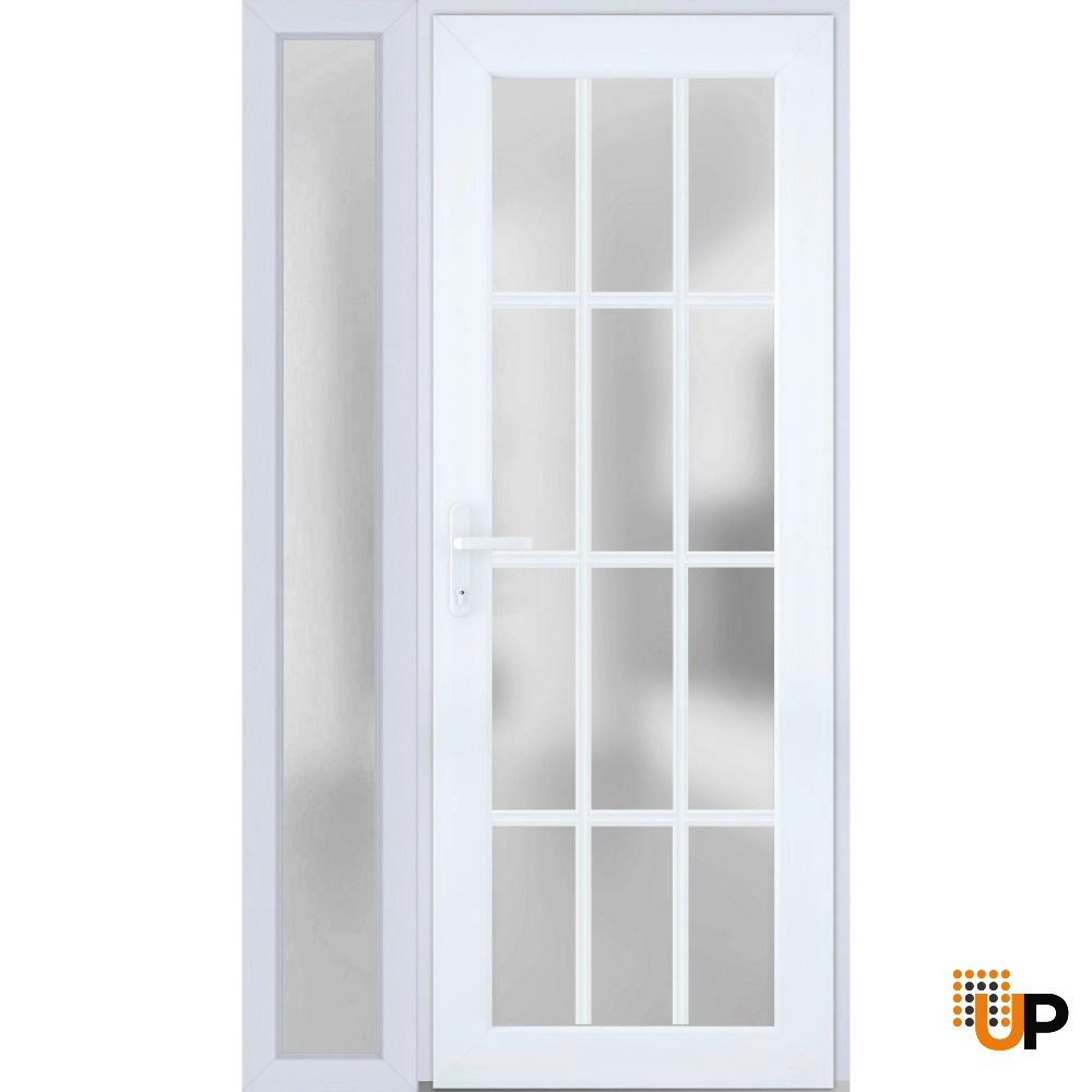 Single swing metal-plastic modern exterior door with tempered | Manux 8312 White | 48 x 80 photo#1
