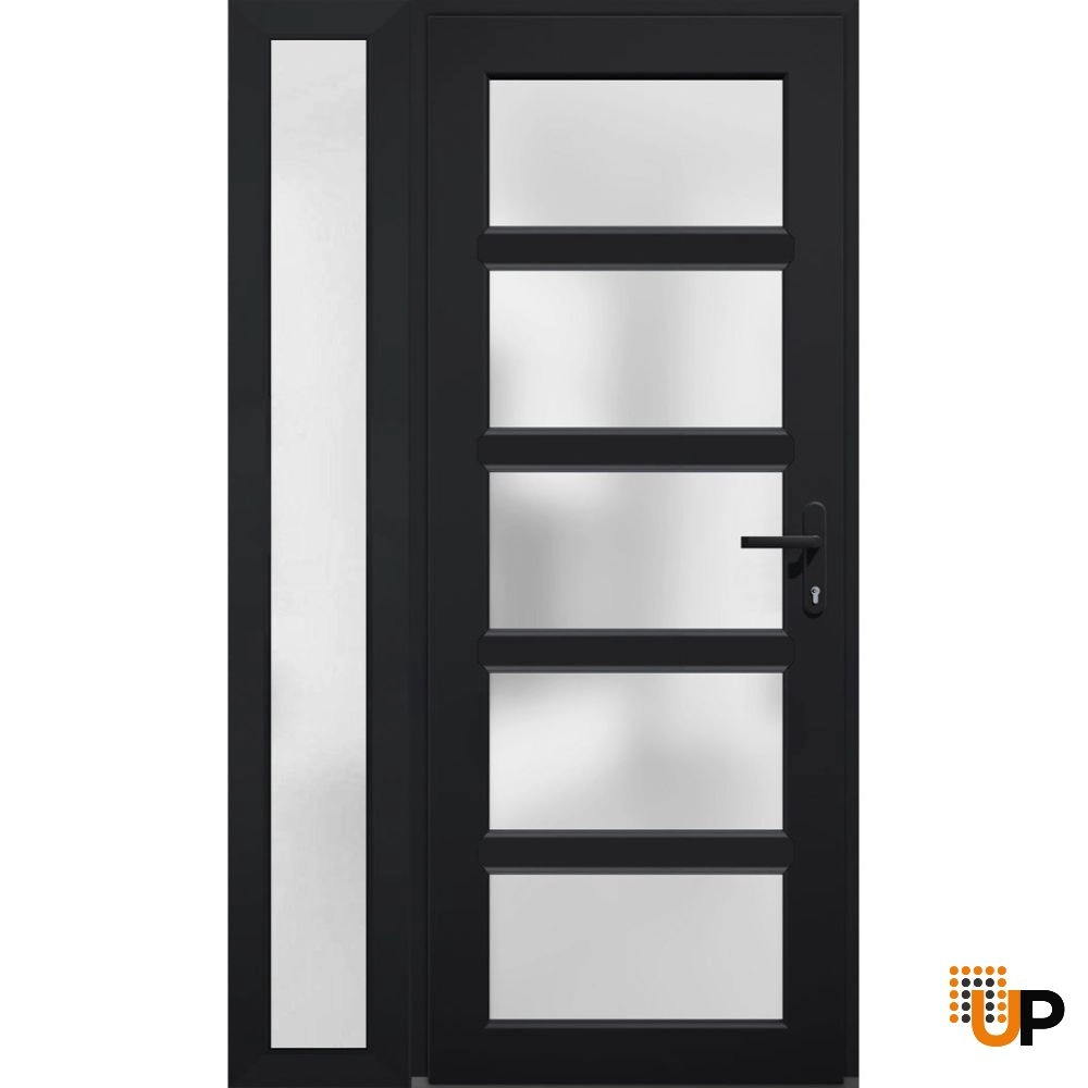 Single swing vinyl modern exterior door with tempered glass | Manux 8002 Black | 44 x 80 photo#1