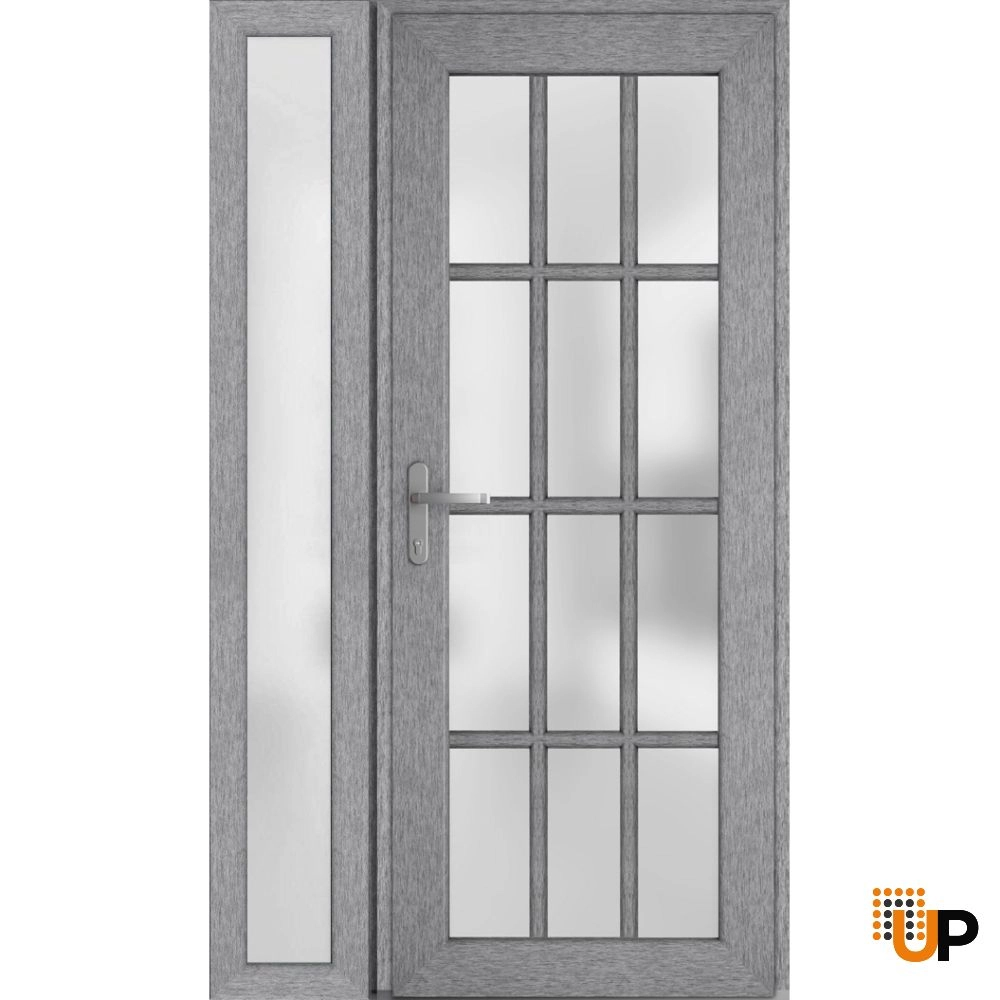 Single swing metal-plastic modern exterior door with tempered | Manux 8312 Gray Ash | 48 x 80 photo#1