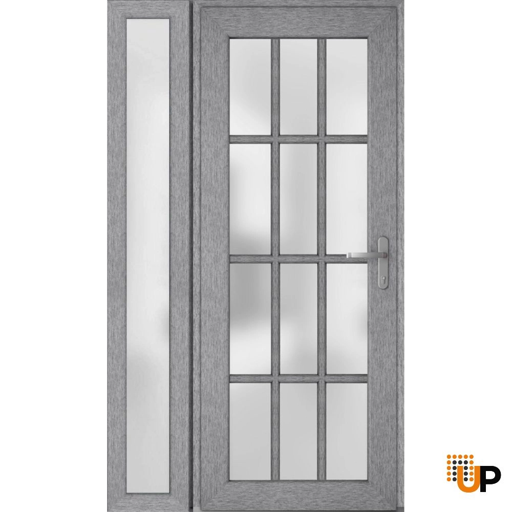 Single swing vinyl modern exterior door with tempered glass | Manux 8312 Gray Ash | 48 x 80 photo#1