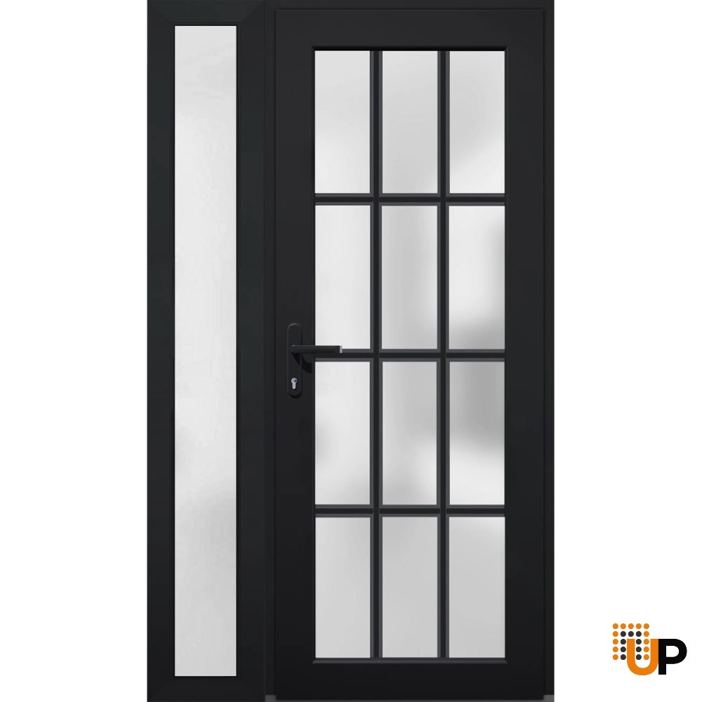 Single swing metal-plastic modern exterior door with tempered | Manux 8312 Black | 48 x 80 photo#1