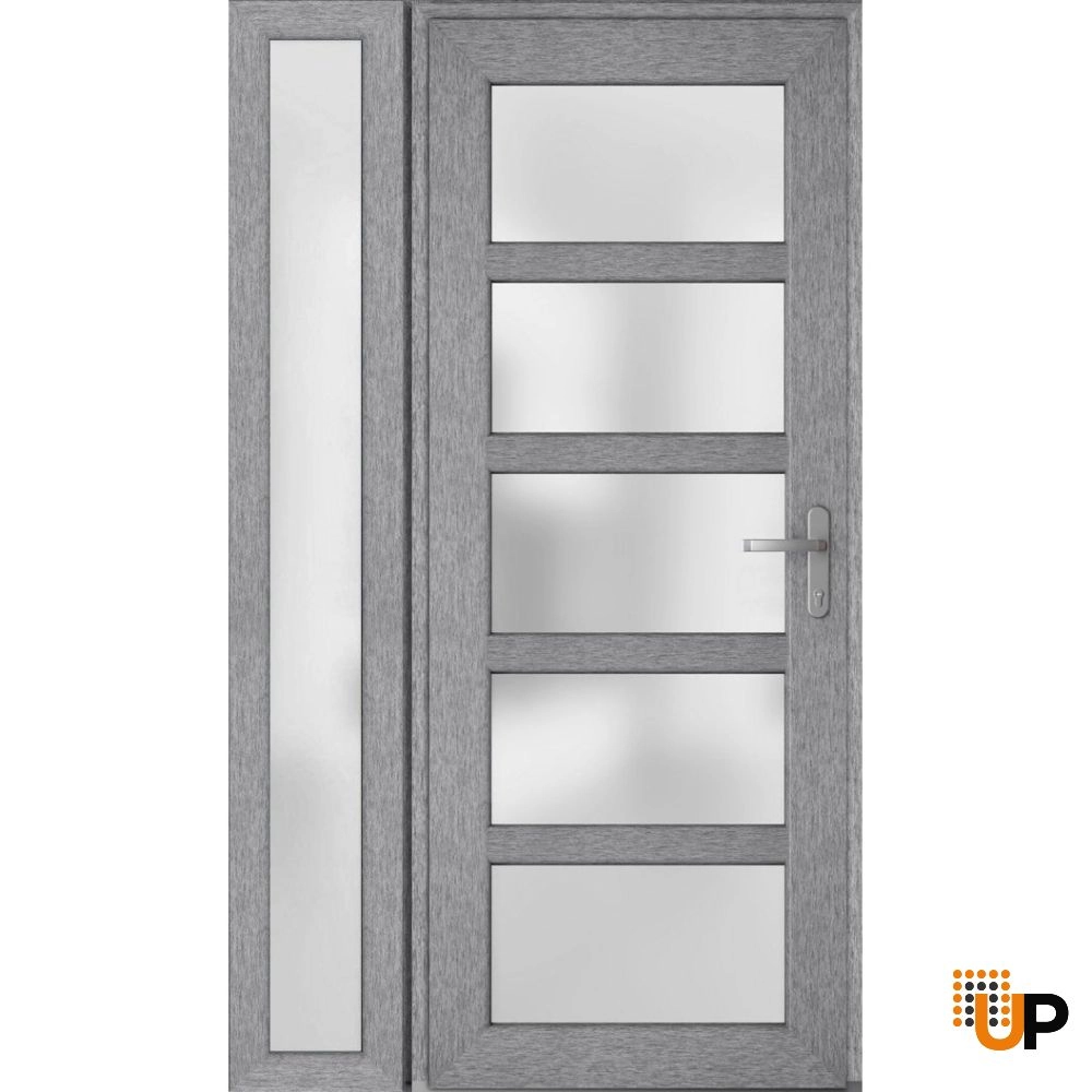 Single swing vinyl modern exterior door with tempered glass | Manux 8002 Gray Ash | 52 x 80 photo#1