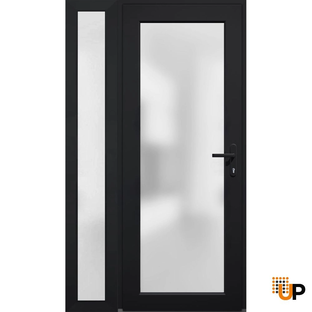 Single swing vinyl modern exterior door with tempered glass | Manux 8102 Black | 52 x 80 photo#1