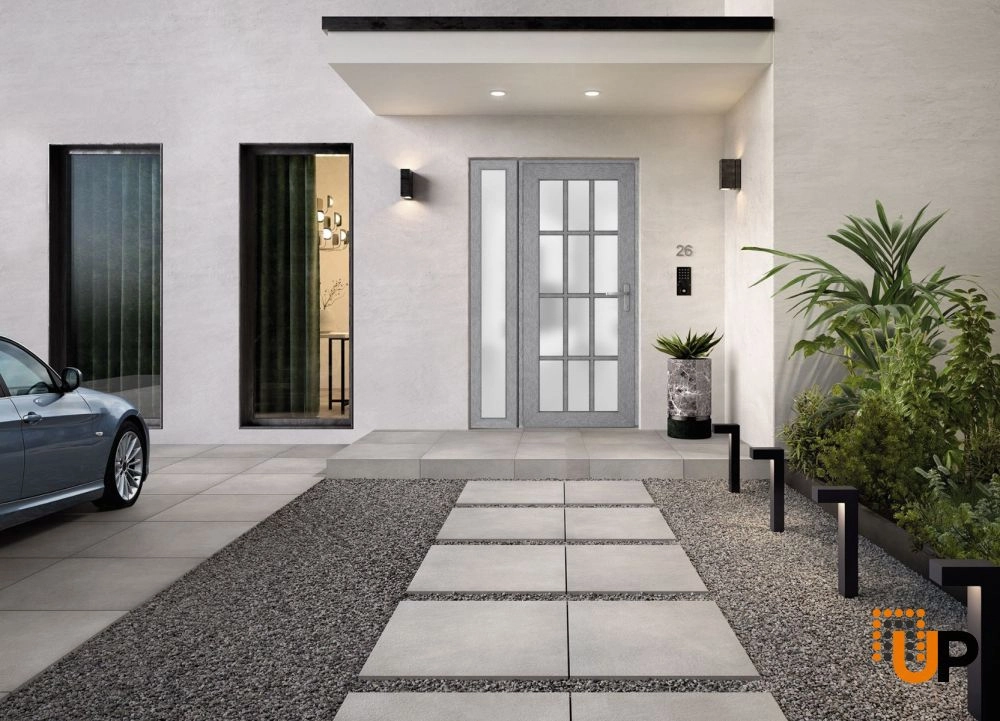 Single swing vinyl modern exterior door with tempered glass | Manux 8312 Gray Ash | 48 x 80 photo#3