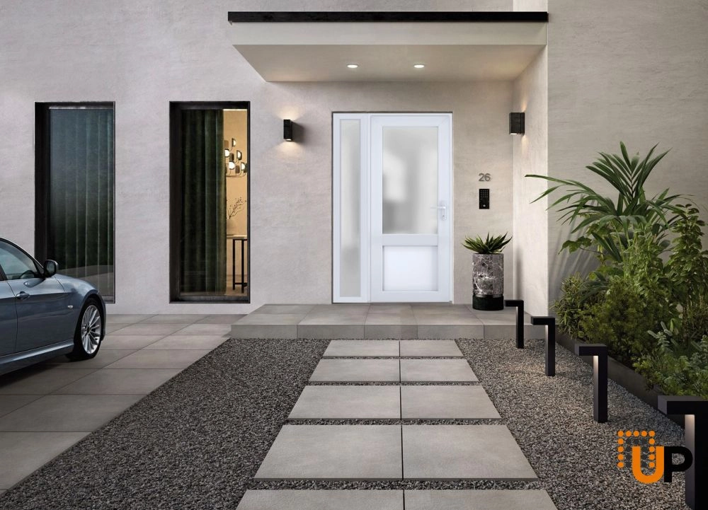 Single swing vinyl classic exterior door with tempered glass | Manux 8422 White | 48 x 80 photo#3
