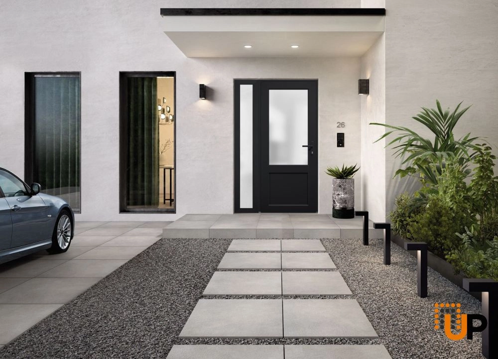 Single swing vinyl classic exterior door with tempered glass | Manux 8422 Black | 48 x 80 photo#3
