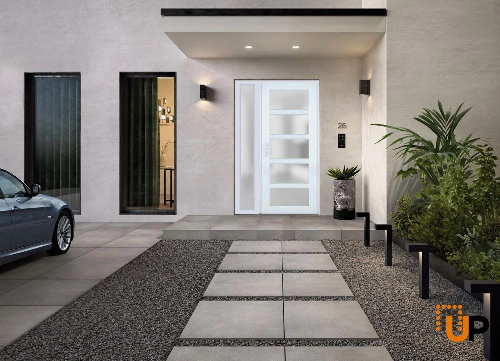 Single swing vinyl modern exterior door with tempered glass | Manux 8002 White | 52 x 80 photo#3