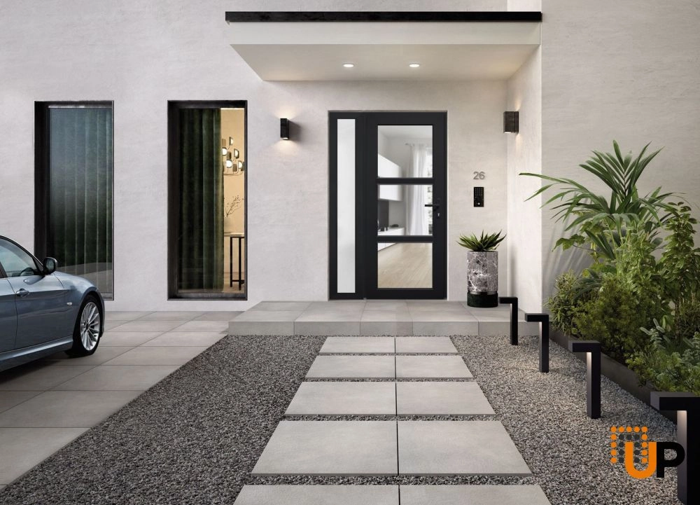 Single swing vinyl modern exterior door with tempered glass | Manux 8555 Black | 52 x 80 photo#3
