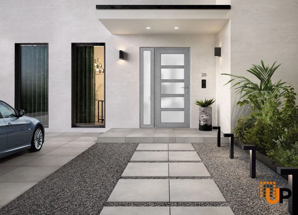 Single swing vinyl modern exterior door with tempered glass | Manux 8002 Gray Ash | 52 x 80 photo#5