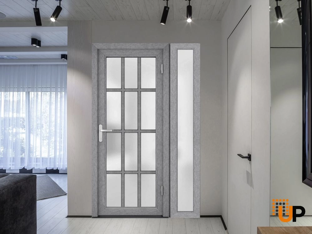 Single swing vinyl modern exterior door with tempered glass | Manux 8312 Gray Ash | 48 x 80 photo#4