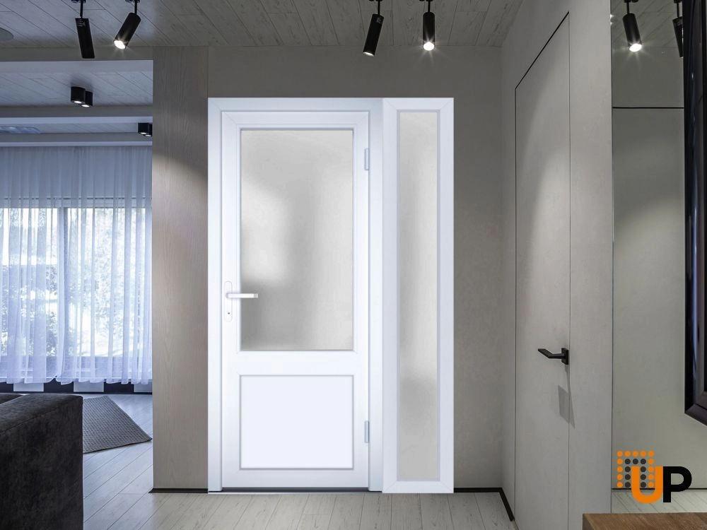Single swing vinyl classic exterior door with tempered glass | Manux 8422 White | 48 x 80 photo#4
