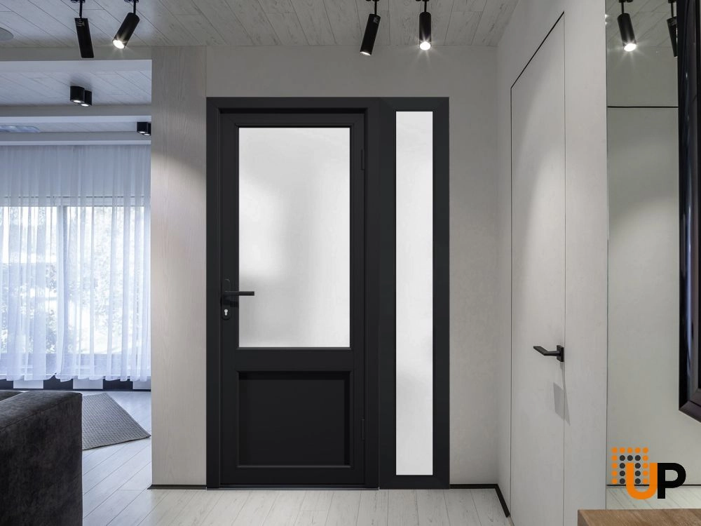 Single swing vinyl classic exterior door with tempered glass | Manux 8422 Black | 48 x 80 photo#4