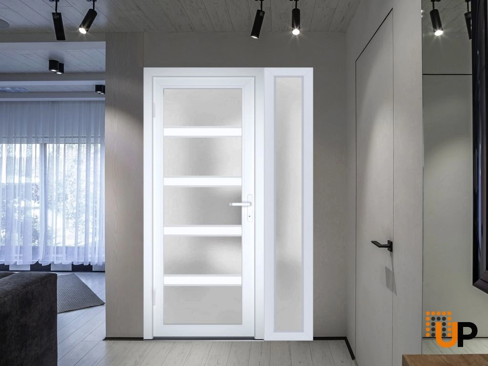 Single swing vinyl modern exterior door with tempered glass | Manux 8002 White | 52 x 80 photo#4