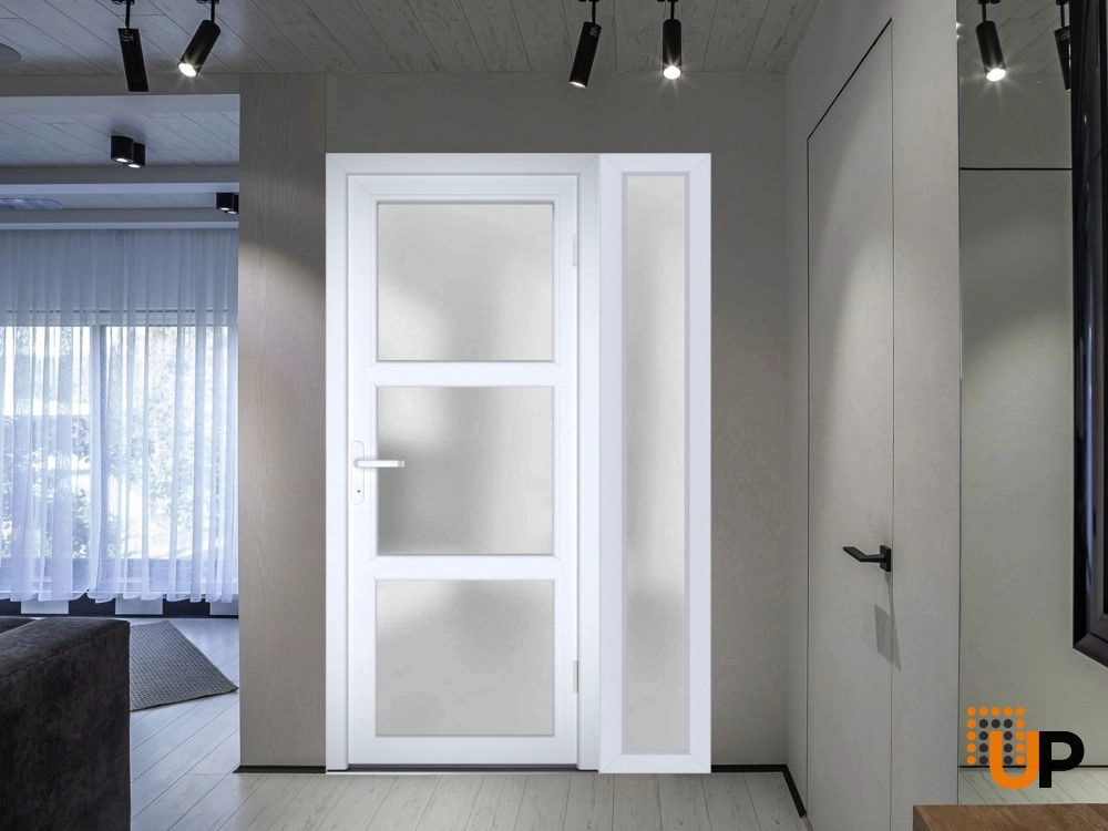 Single swing vinyl modern exterior door with tempered glass | Manux 8552 White | 44 x 80 photo#4