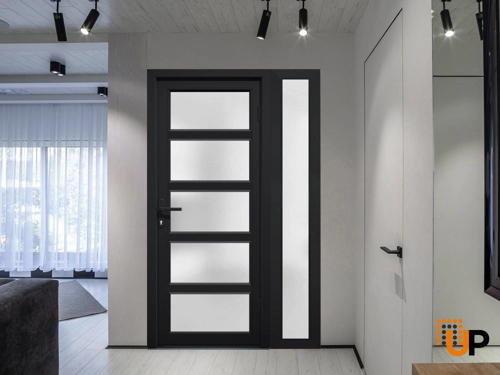 Single swing vinyl modern exterior door with tempered glass | Manux 8002 Black | 44 x 80 photo#4