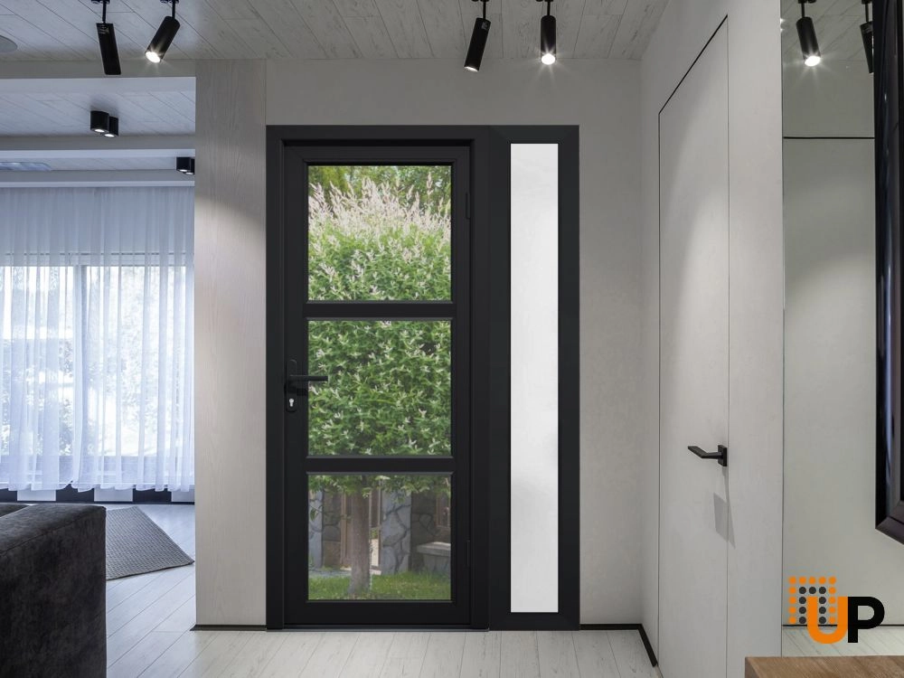 Single swing vinyl modern exterior door with tempered glass | Manux 8555 Black | 52 x 80 photo#4