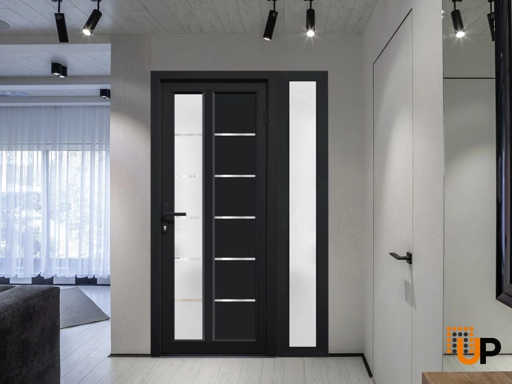 Single swing vinyl modern exterior door with tempered glass | Manux 8088 Black | 44 x 80 photo#4