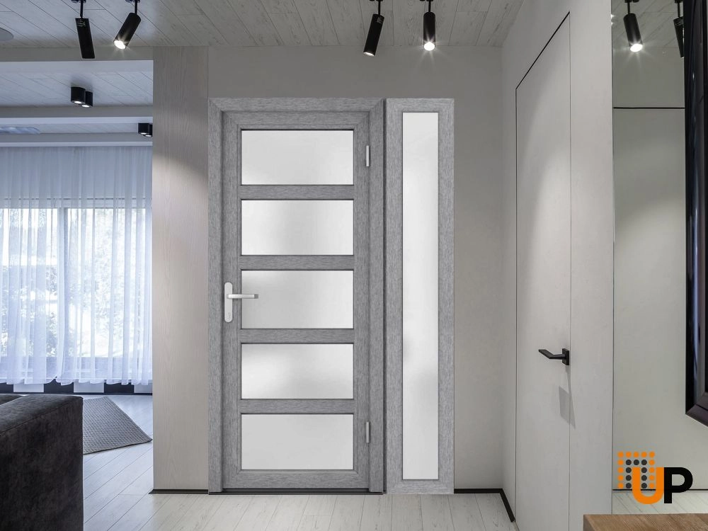 Single swing vinyl modern exterior door with tempered glass | Manux 8002 Gray Ash | 52 x 80 photo#6