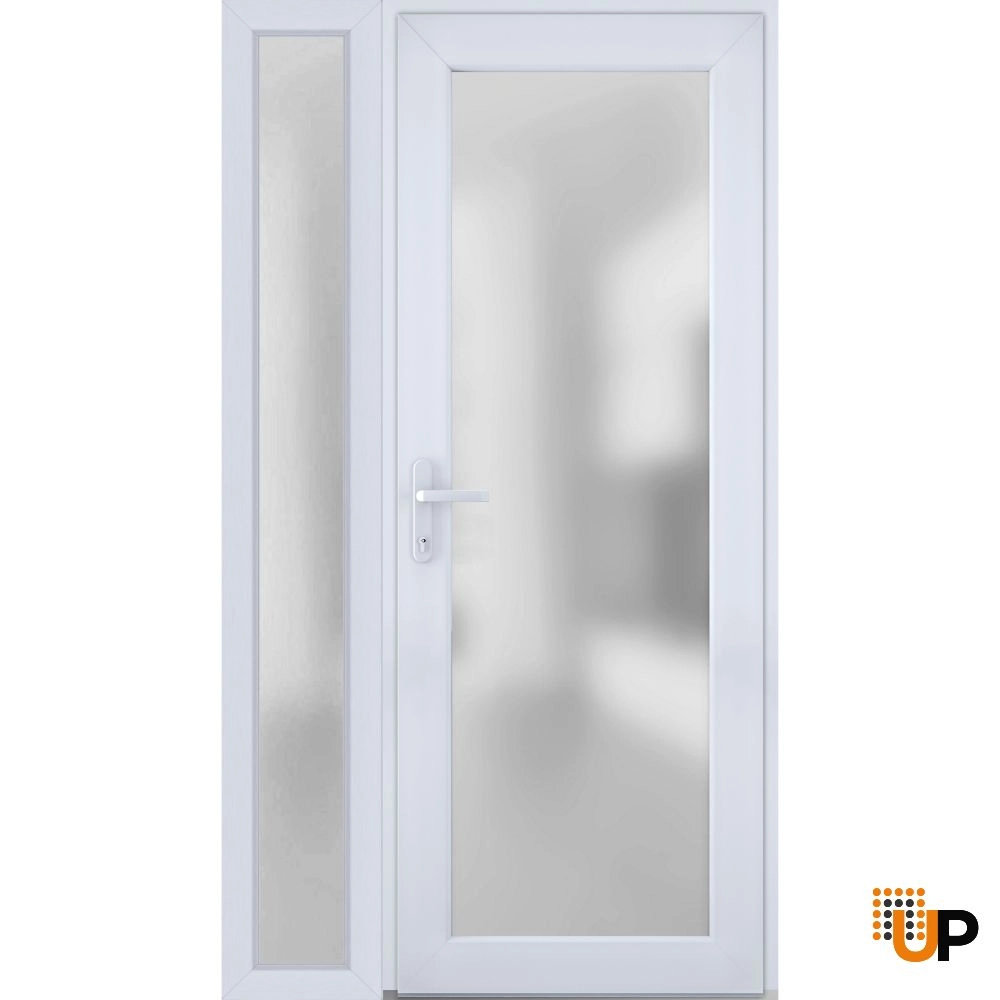 Single swing metal-plastic modern exterior door with tempered | Manux 8102 White | 42 x 80 photo#1