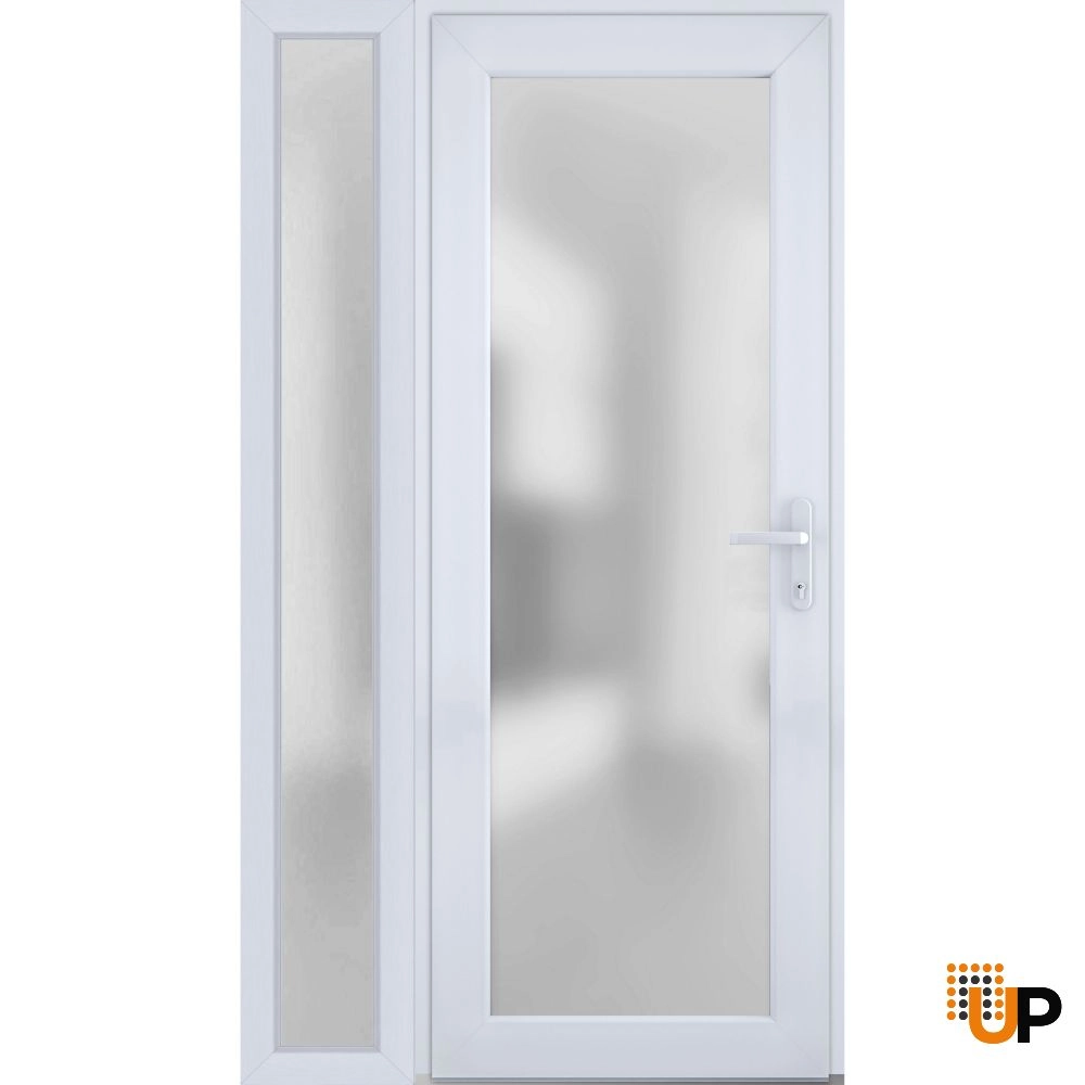Single swing vinyl modern exterior door with tempered glass | Manux 8102 White | 42 x 80 photo#1