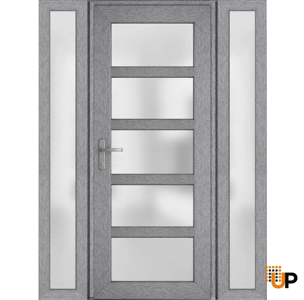 Single swing vinyl modern exterior door with tempered glass | Manux 8002 Gray Ash | 60 x 80 photo#1