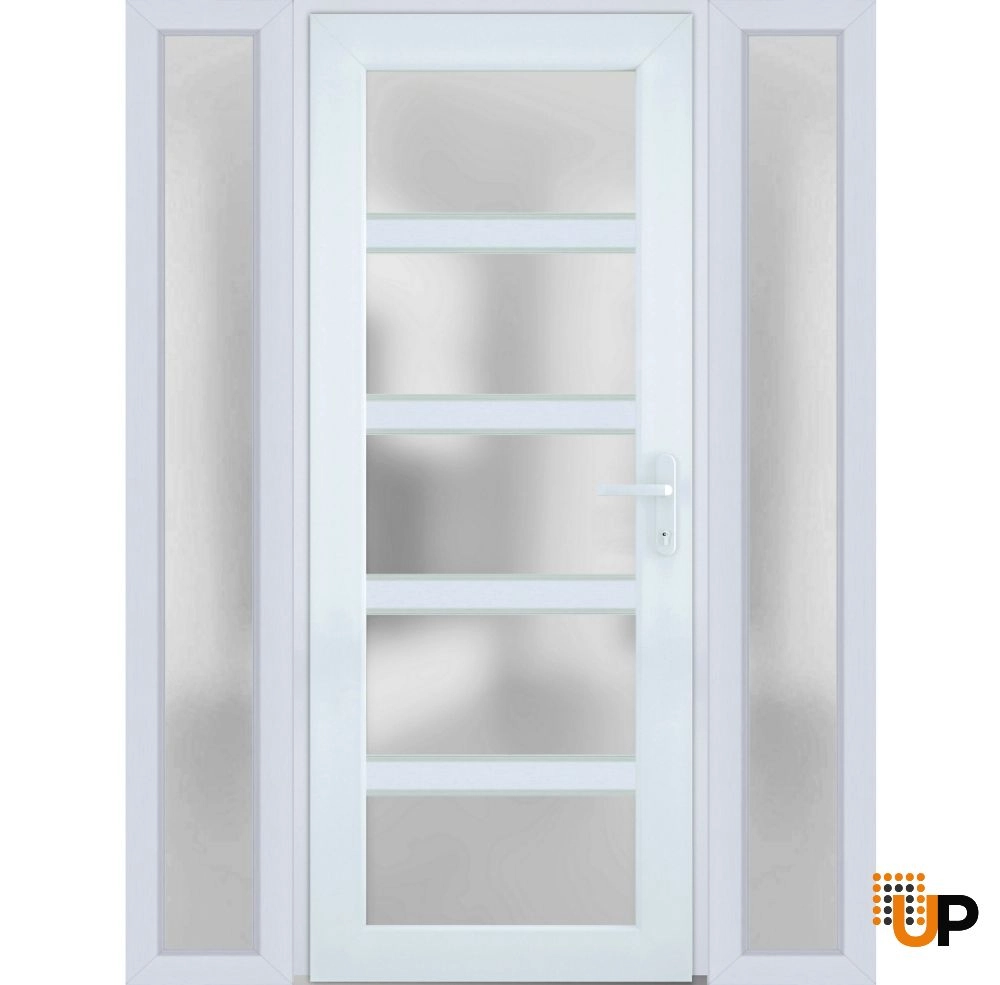 Single swing vinyl modern exterior door with tempered glass | Manux 8002 White | 58 x 80 photo#1