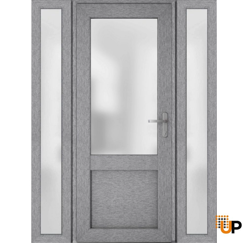 Single swing vinyl classic exterior door with tempered glass | Manux 8422 Gray Ash | 64 x 80 photo#1