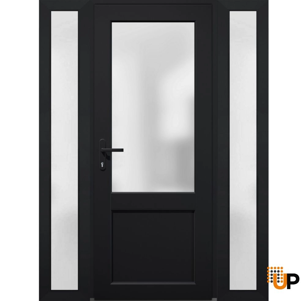 Single swing metal-plastic classic exterior door with tempered | Manux 8422 Black | 60 x 80 photo#1