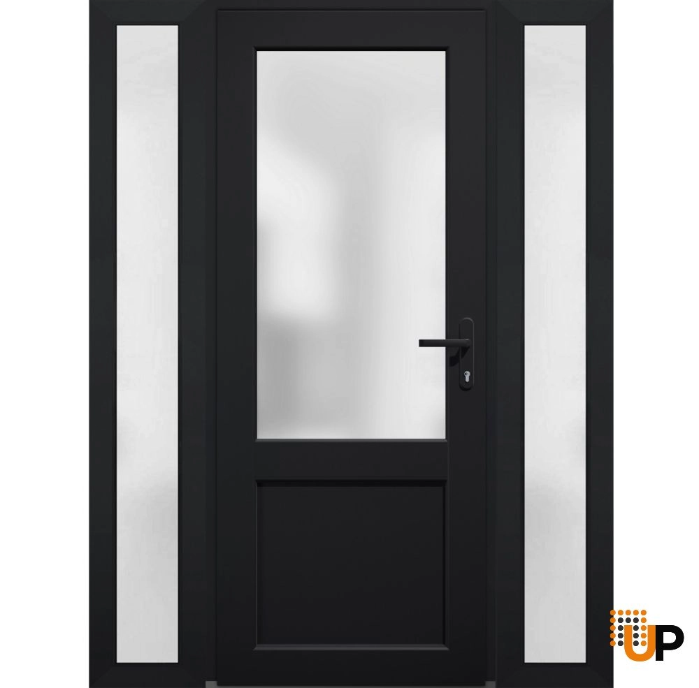 Single swing vinyl classic exterior door with tempered glass | Manux 8422 Black | 68 x 80 photo#1