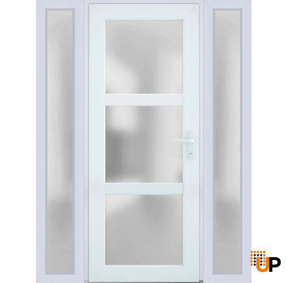 Single swing vinyl modern exterior door with tempered glass | Manux 8552 White | 54 x 80 photo#1