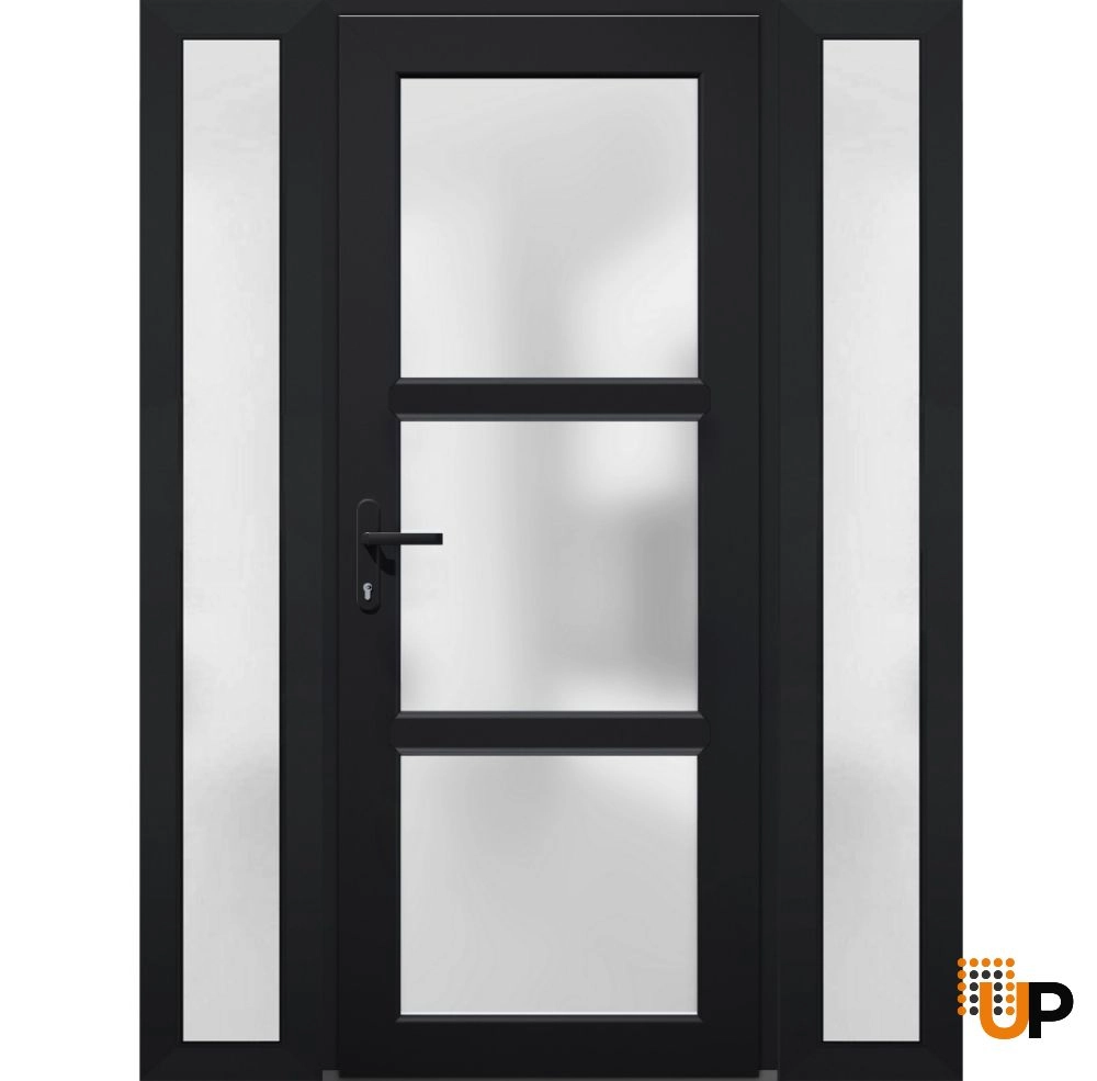 Single swing metal-plastic modern exterior door with tempered | Manux 8552 Black | 60 x 80 photo#1
