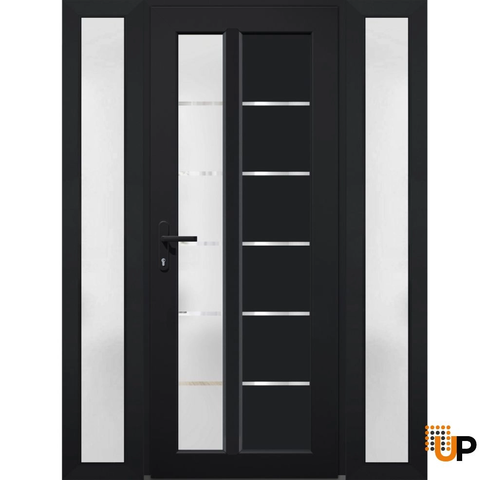 Single swing metal-plastic modern exterior door with tempered | Manux 8088 Black | 60 x 80 photo#1