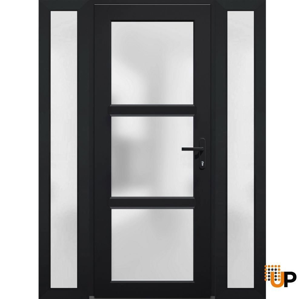 Single swing vinyl modern exterior door with tempered glass | Manux 8552 Black | 68 x 80 photo#1